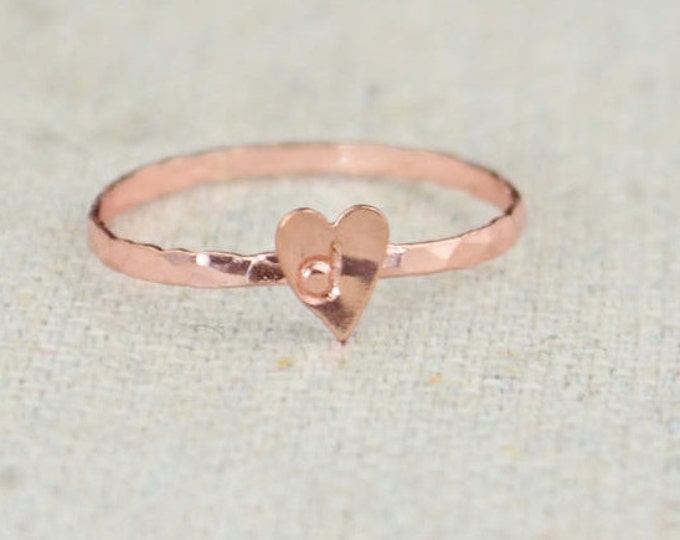 Tiny Rose Heart Ring, Sterling Silver, Rose Gold Ring, Personalized Heart Ring, Rose Ring, Initial Heart Ring, Initial Ring, BFF Ring