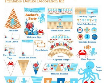 UNDER the SEA Party DECORATIONS, Ocean Birthday, Printable, Personalized, Under the Sea Birthday, Party Supplies, 1st Birthday, You Print