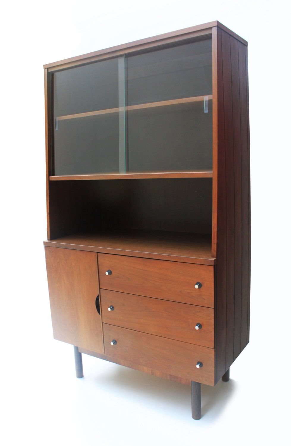 Mid Century Stanley Hutch China Cabinet Tapered Style