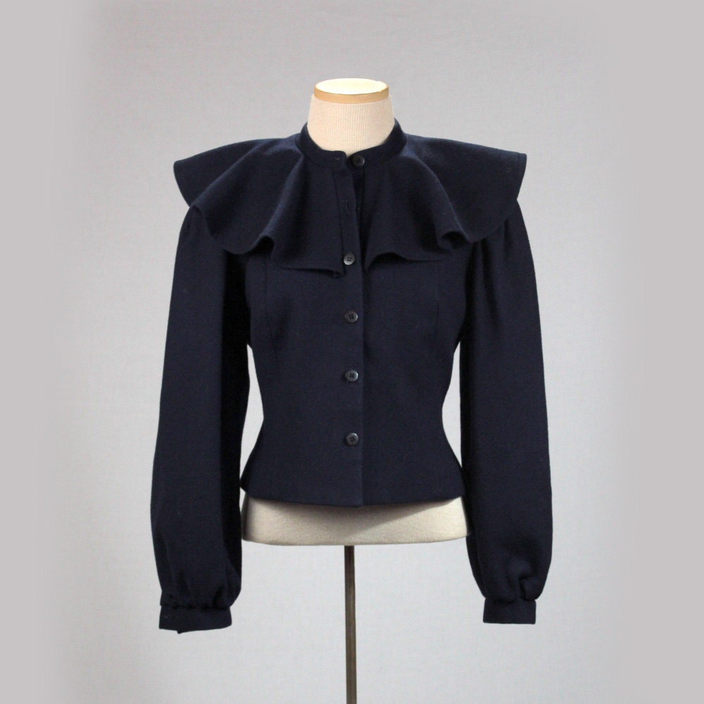 1940s blazer women S vintage navy blue fitted suit jacket