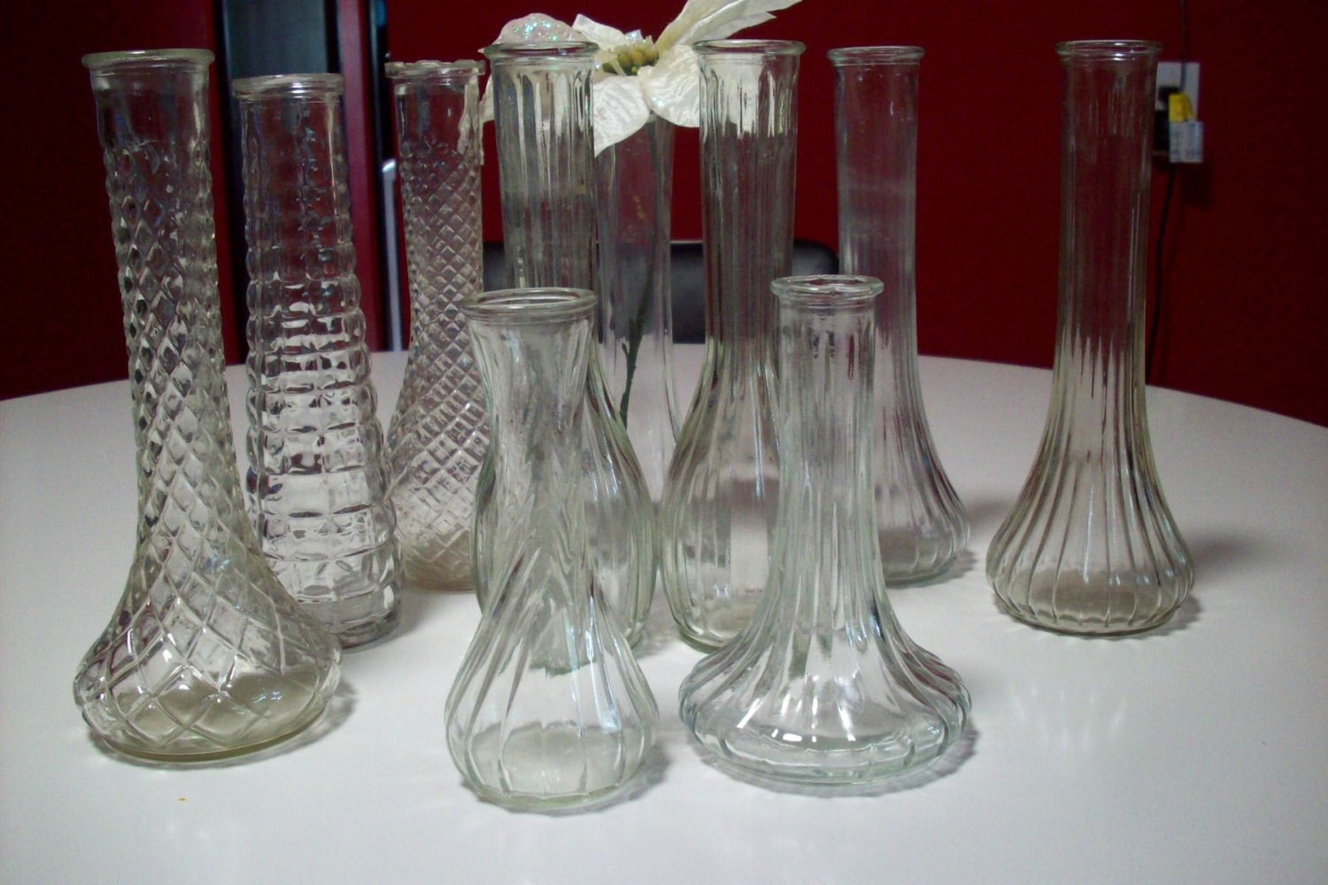 Clear Glass Bud Vases/ Vintage Glass by UpcycledCottageDecor