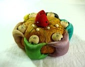 Sewing PIN CUSHION - Vintage c1940s - Hand Stitched - Hand Made - Fabric Material - Strawberry - Asian Style - Sewing Ephemera Accessory