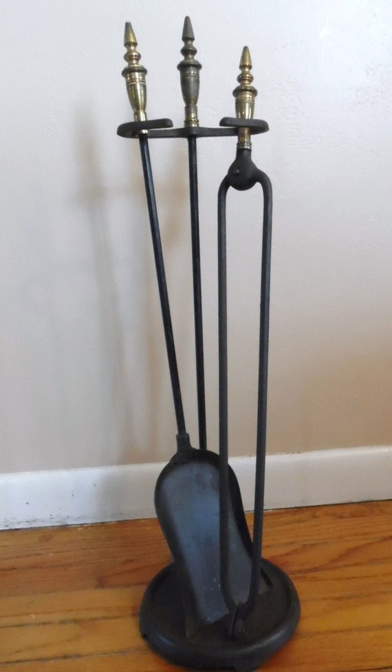 Antique Black Cast Iron Fireplace Tool Set