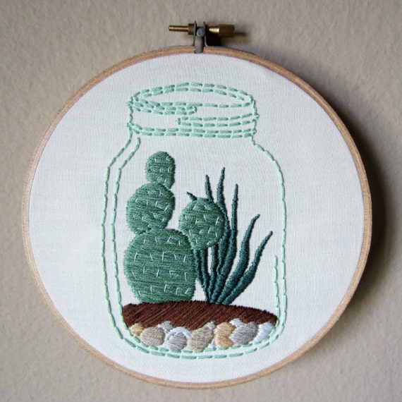 Hand embroidered succulent and cactus terrarium by MoonriseWhims
