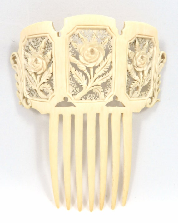 Antique French Ivory Hair Comb 1890's Victorian Vintage