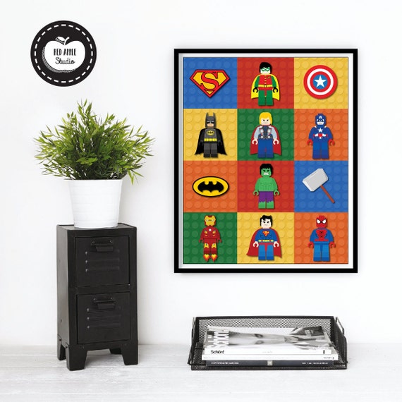 LEGO SUPERHERO Wall Art. Boys Room Decor. by RedAppleStudio