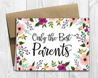 PRINTED CUSTOM Only the Best Parents Get Promoted to Grandparents Pregnancy Announcement 5x7 Greeting Card - Watercolor Flowers