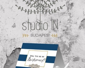 Will You be my Bridesmaid Printable, Nautical Bridesmaid Card, Navy Bridesmaid Invitation, Instant Download, Maid of Honor, Bridesmaid Card