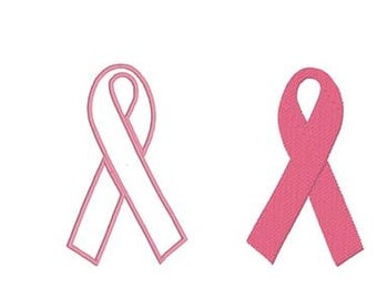 Embroidery Design Pattern -Two Files Breast Cancer Awareness Ribbon 4 x 4 (one filled, one applique)