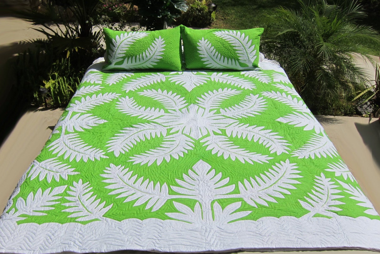 Hawaiian Quilt Fern King Size Batik Hand Dyed by PalamaImports