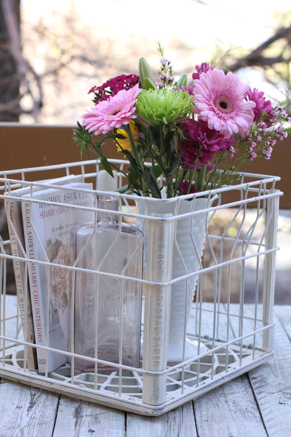 Vintage Wire Milk Crate, White Milk Crate, Metal Milk Crate, Milk Crate ...