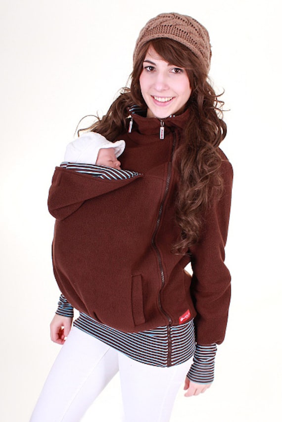 Baby carrying jacket 3 in 1 for mother + baby TRIO fleece  // brown + stripes