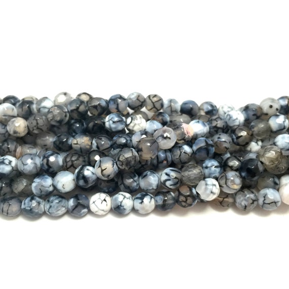 6mm Faceted Black/White Crackle Agate Gemstone Bead by MALSGEMSHOP