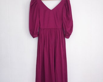 Laura Ashley Dress - 80s Bridesmaid Dresses - Laura Ashley Vintage - Puffy Sleeve Dress - Magenta Dress - 80s Prom Dress -Dress with Pockets