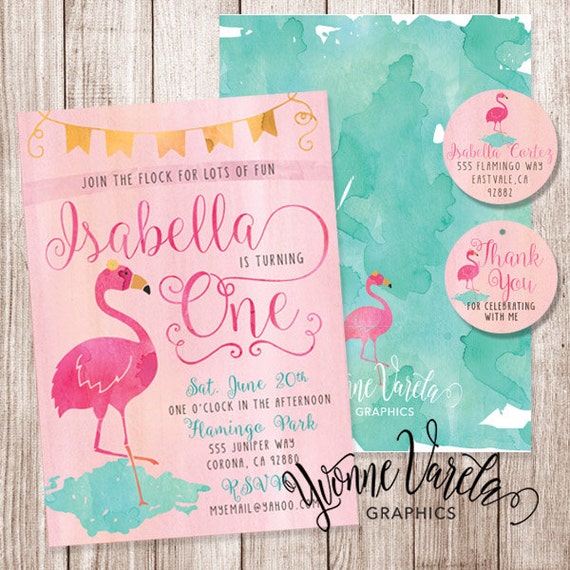 Printable invitations flamingo invitation watercolor