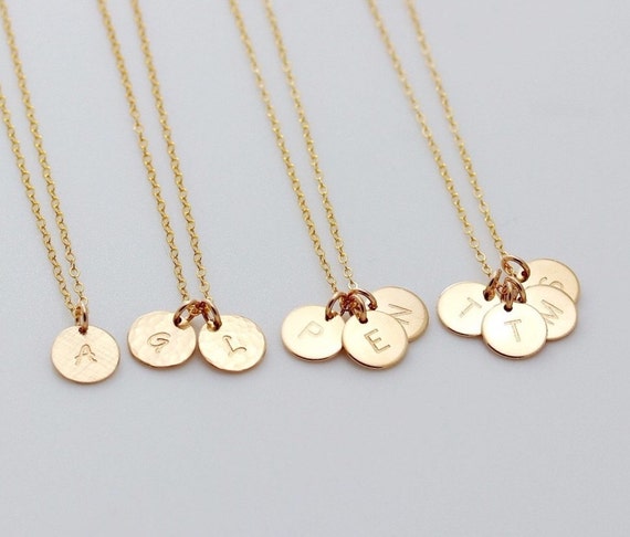 Custom Gold Charm Initial Necklace Family Monogram Necklace