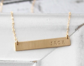 Signature Gold Bar Necklace, Personalized Necklace, Personalized Jewelry, Name Bar Necklace, Initial Necklace, Gift for her