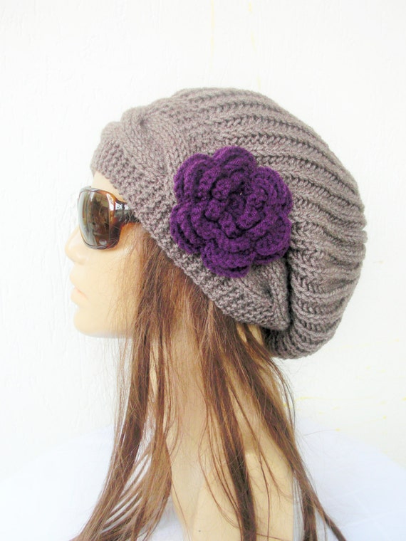 Hand Knit Hat Womens hat chunky knit Slouchy Beanie by Ebruk