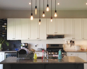 Kitchen Lighting - Wood Chandelier with Pendant Lights - Modern Wood Kitchen Chandelier Rustic Home Light Fixture LED Lighting