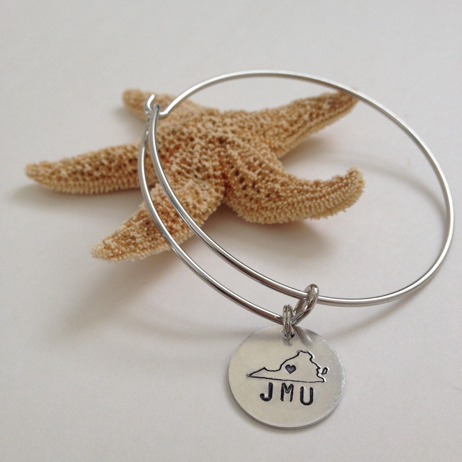 Silver Bangle with Harrisonburg Virginia Heart JMU Charm