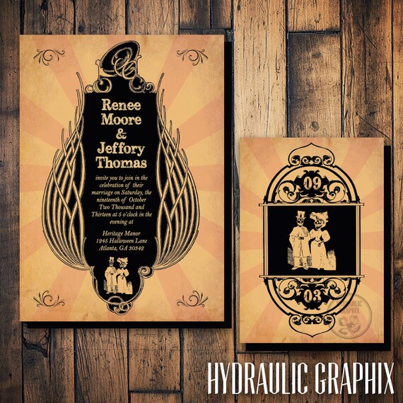 Halloween Wedding Invitation Set, Skeleton Bride & Groom Invitation Printable, Gothic Wedding Invitation, Til Death Do Us Part, Steampunk Il_570xn