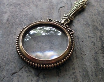 magnifying glass pendant neo Victorian vintage style antiqued miniature bubble assemblage jewelry supply