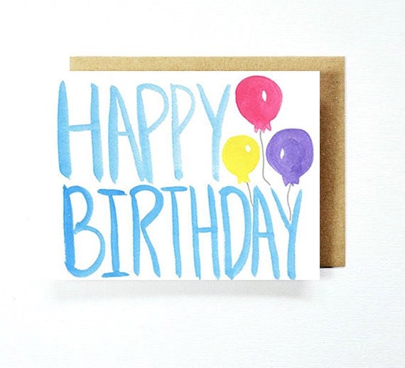 Happy Birthday Watercolor Balloons Greeting Card