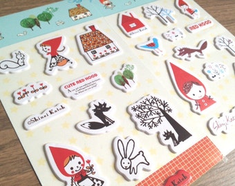 Little red riding hood sticker red hat cartoon puffy sticker my little girl sticker fairy tale story baby shower kids birthday party gift