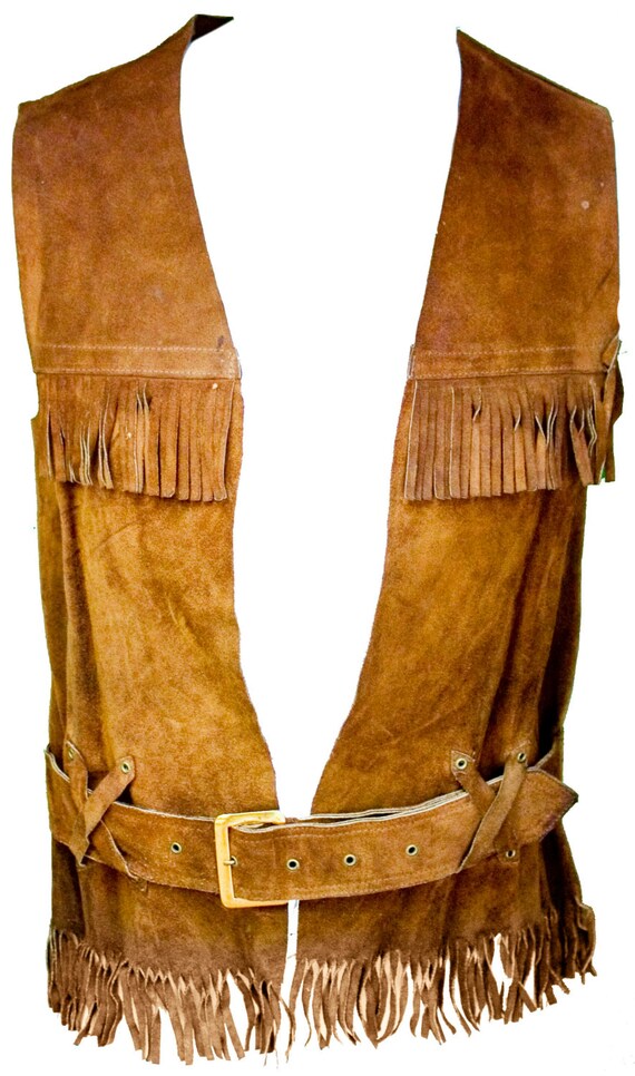 1960s Medium Vest Leather Suede Fringed Mens Boho Bohemian