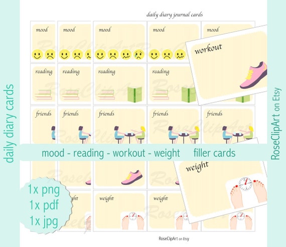 healthy life diary cards instant download printable diary