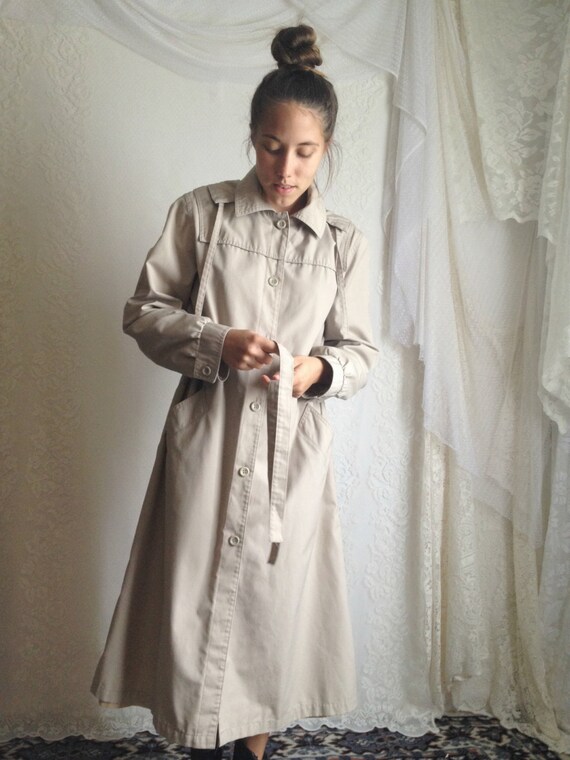 80s Beige Trench Coat // Vintage Duster JCPenney Brown Tan