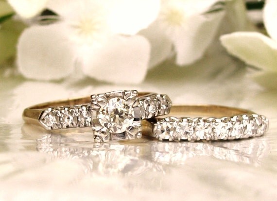 Art Deco Engagement Ring Set 1.17ctw by LadyRoseVintageJewel