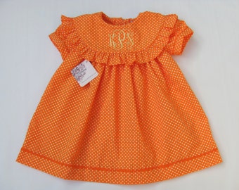 Monogrammed float dress for girls, Summer Monogram Dress, Spring Monogram Dress Orange dots, Toddler Dress, FREE Personalization 6M 4T 5T