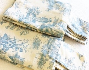 Vintage Romantic Home Shy Blue French Toile Curtain Valances, Set of Two, Shabby Chic, Olives and Doves
