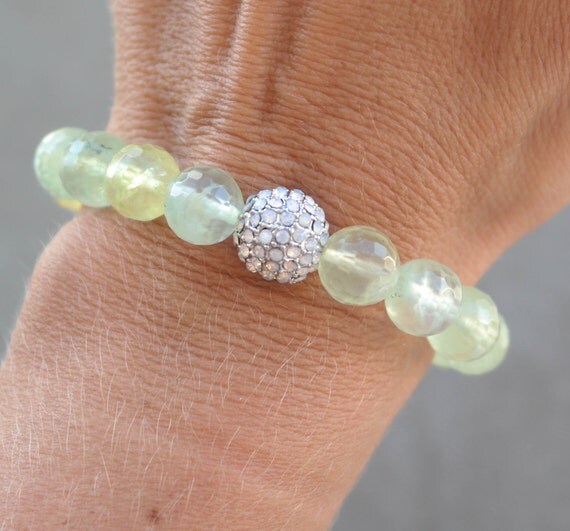 Lime Green Gemstone Bracelet Faceted Prehnite by SunSeaandJewelry