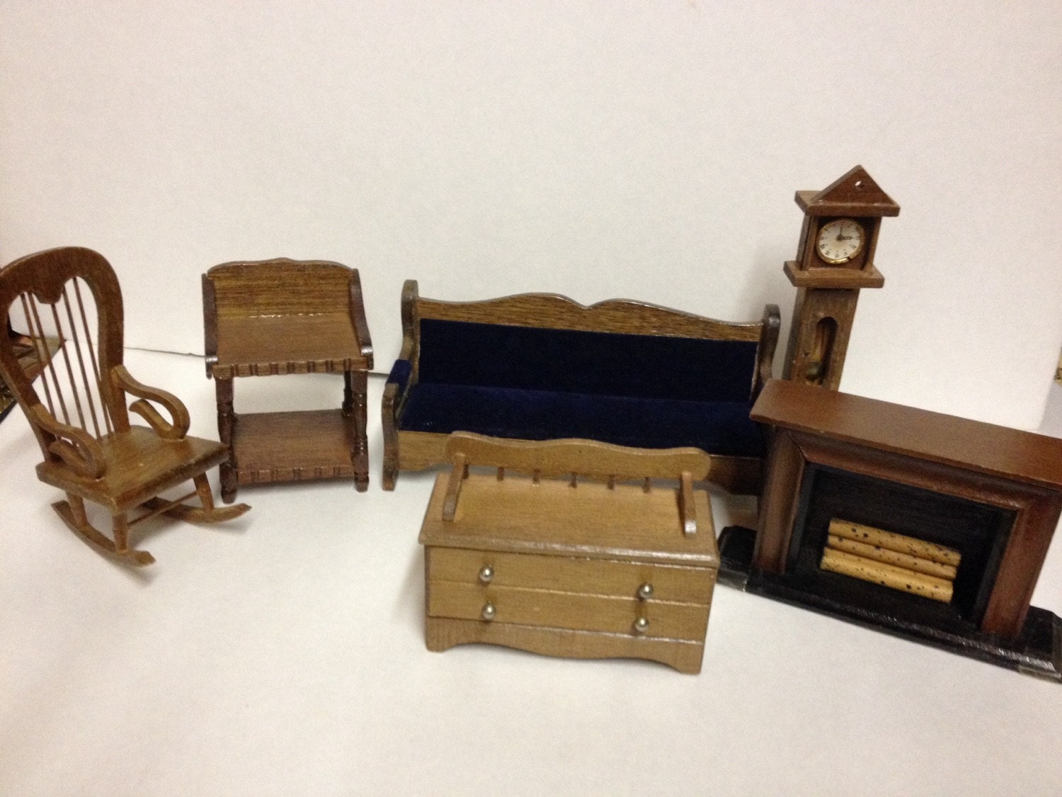 Vintage 6 pieces wooden dollhouse furniture living room collectible 70