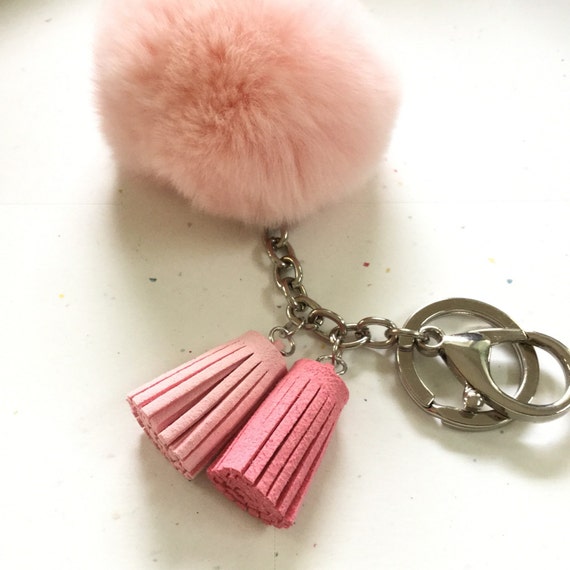 pom fur pom rabbit keychain pom two Fur with peach fur pink Rabbit gradient pom REX ball keychain