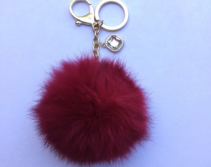 New color tone! Burgundy Fur pom pom keychain fur ball bag pendant charm