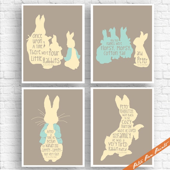 the tale of peter rabbit quotes set of 4 art print