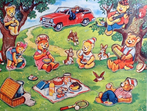 Vintage Wooden Tray Puzzle Teddy Bears Picnic Jigsaw Hayter