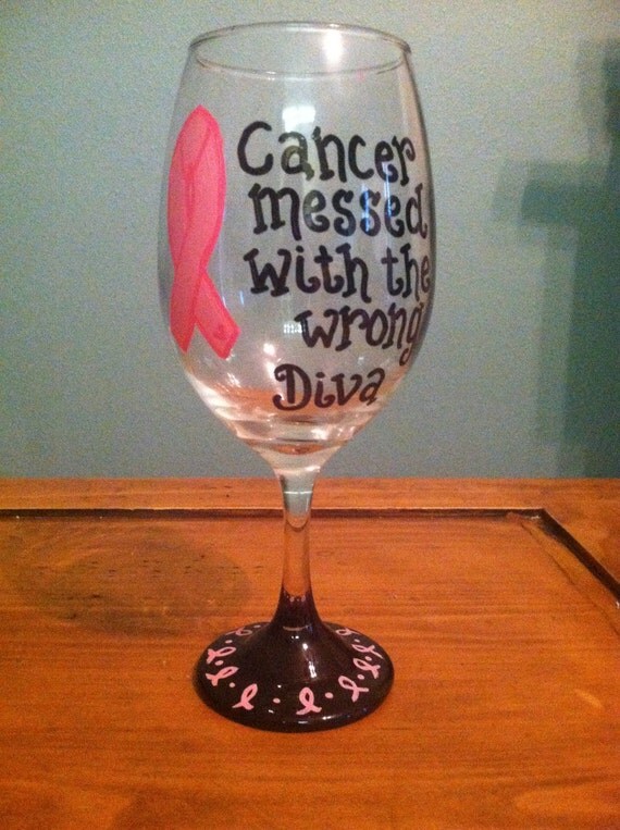 Breast cancer survivor wine glass with pink by DebDebsCrafts
