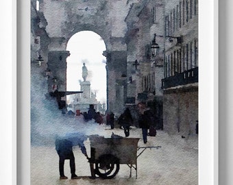 Lisbon Print,Chestnut Vendor,Painting,Art,Home Deccor,Wall Hanging.Art and Collectibles.Pic no 61