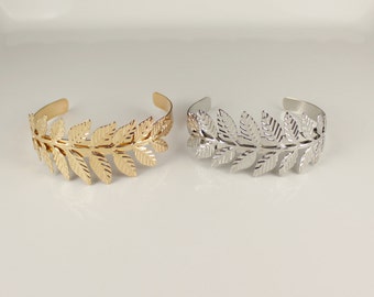 Laurel leaf branch cuff bracelet metal bangle Silver leaves greek toga goddess