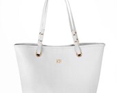 White genuine leather tote bag, white genuine leather women bag by Katerina Fox
