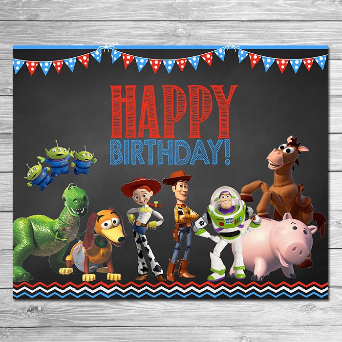 Toy Story Happy Birthday Sign Chalkboard Red Blue // Toy Story