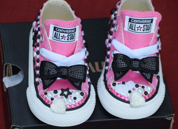 Pink Baby Size 3 Chuck Taylor Rhinestone & Pearl Bling Shoes
