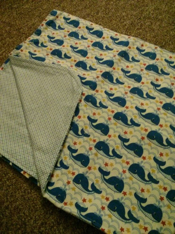 Blue whale reversible baby receiving blanket