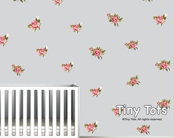 Nursery Wall Decals-Rose Floral Wall Decals Stickers-Shabby Chic Nursery Decor-te06