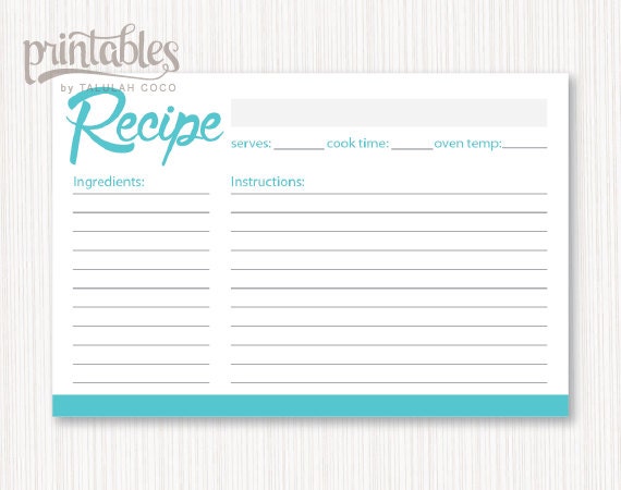 Printable Recipe Card Simple Blue Design Retro by PrintablesByTC