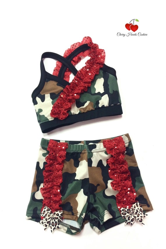 Cute DanceWear Camo Ruffle Dance Shorts by CherryHeartsCouture